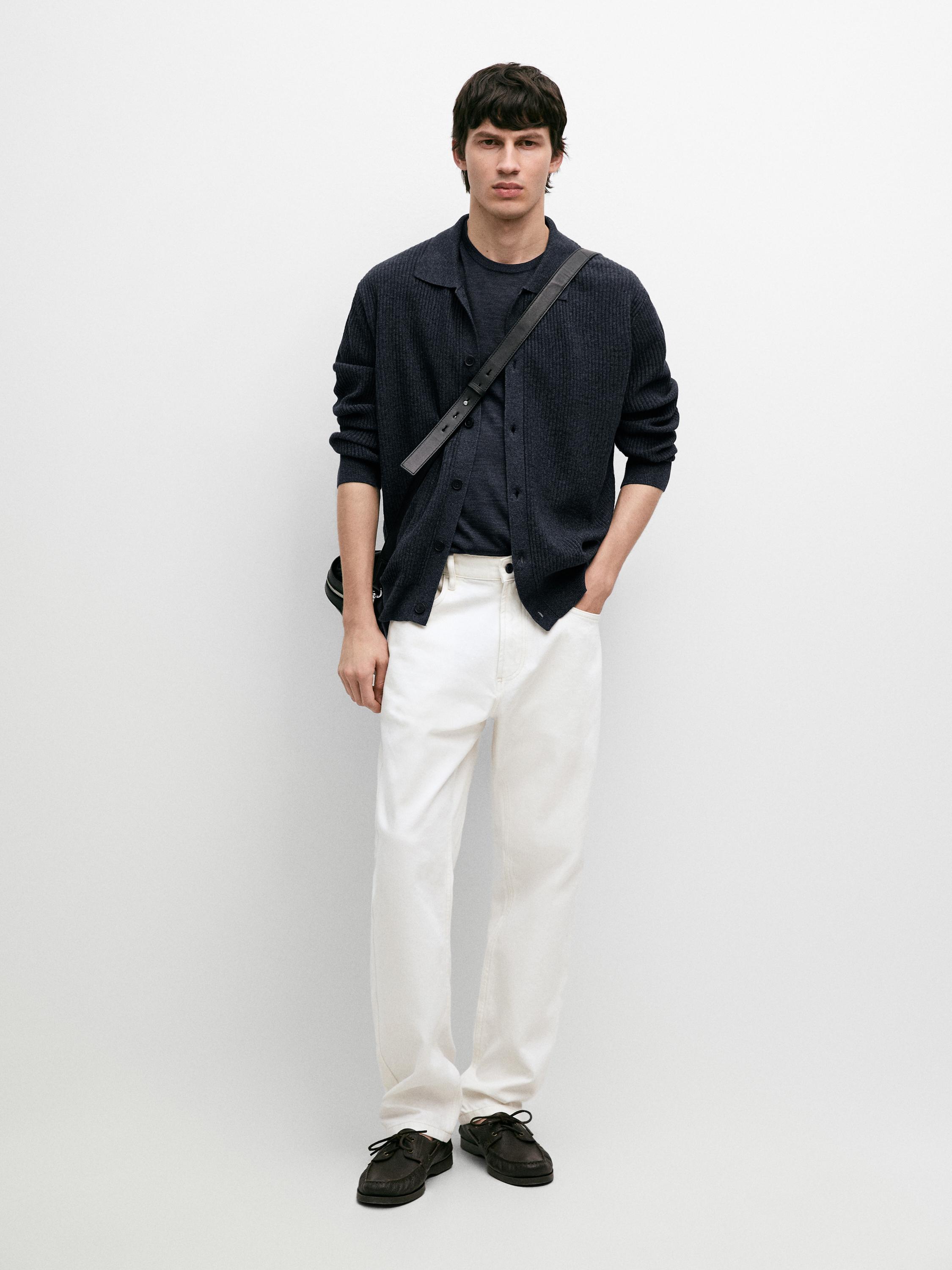 Ribbed button-up knit cardigan